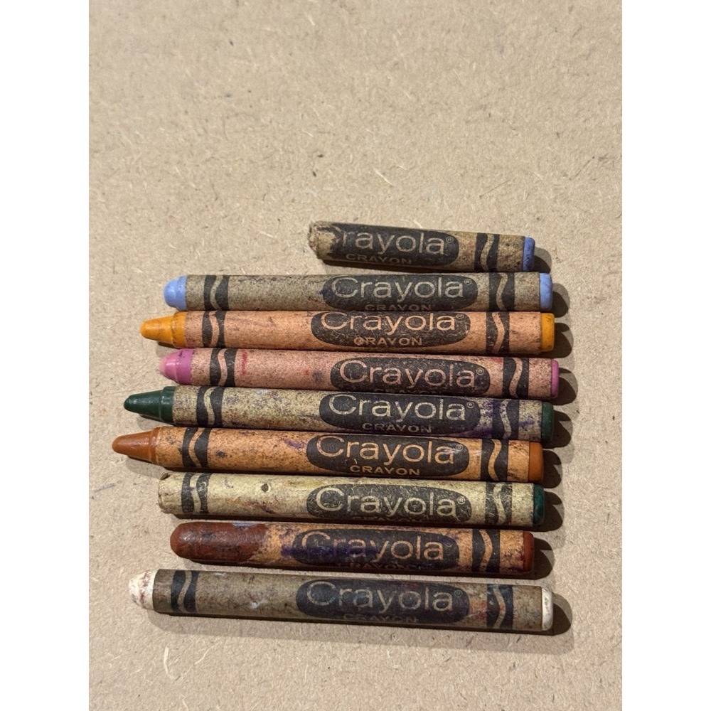 Vtg Crayola Binney & Smith 8‎ Crayons White Mahogany Green Thistle Yellow Orange